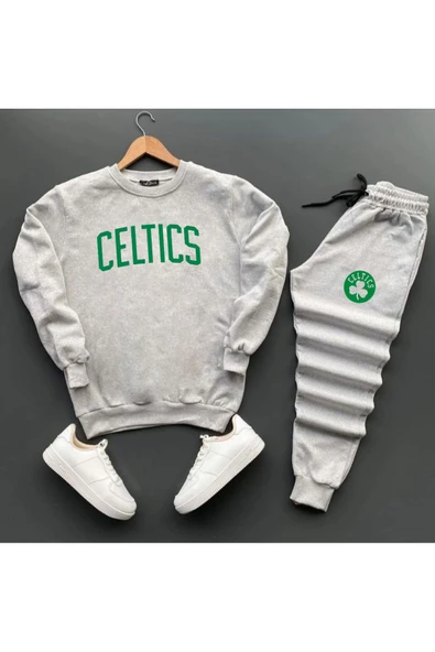 Eşofman Takımı Unisex NB Baskılı Sweatshirt-Pamuklu Kışlık Eşofman Takımı 2'li Set Takım