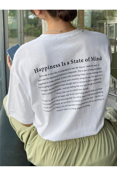 Happiness İs a State Of Mind Baskılı Oversize Tshirt - Resim 2