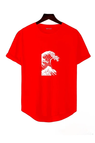 Dalga Baskılı Original Ünisex Yazlık T-shirt - 1