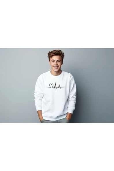 Sweatshirt Kalp Nabız Baskılı Pamuklu kalın ve Yumuşak ürün İçi Şardonlu - 10