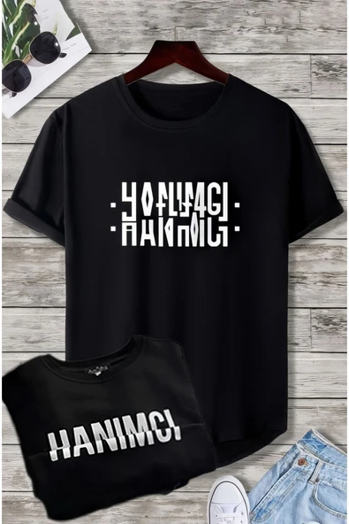 Hanımcı Baskılı Original Ünisex Yazlık T-shirt Siyah ürün görseli