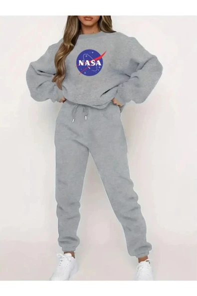 Eşofman Takımı Nasa Baskılı  Ünisex Kışlık Sweatshirt ve Eşofman Altı 2 li Set Combin Takım Pamuklu