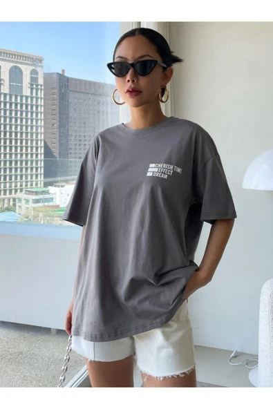 Cherısh Time Effect SIRT ve Ön Baskılı Oversize Tshirt ürün görseli