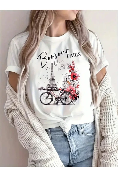 Bonjour Paris Baskılı Oversize Tshirt ürün görseli
