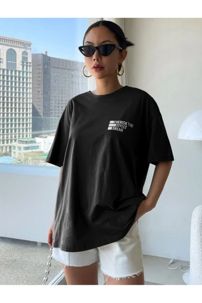 Cherısh Time Effect SIRT ve Ön Baskılı Oversize Tshirt ürün görseli