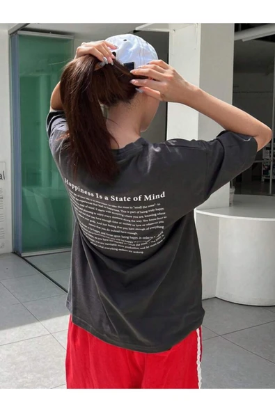 Happiness İs a State Of Mind Baskılı Oversize Tshirt - Resim 3