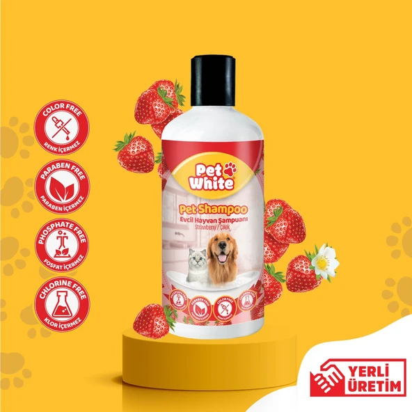 Pet White Kedi Köpek Evcil Hayvan Şampuanı Çilek Kokulu 500 ml