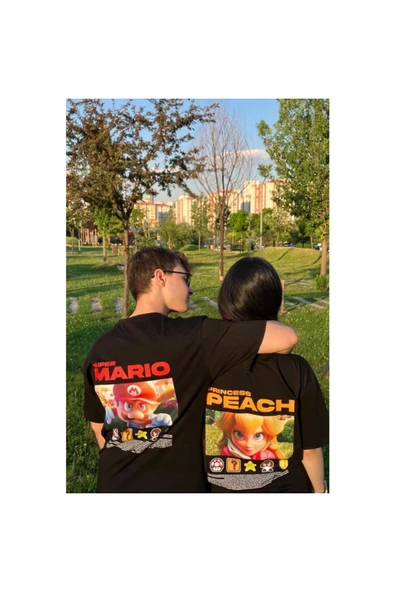 super mario and prıncess peach özel tasarım model baskılı Tshirt - 1