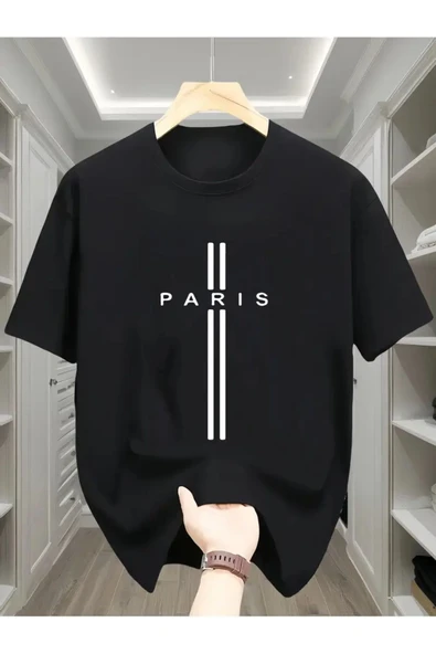 Paris dik çizgi Baskılı özel tasarım Unisex Tshirt ürün görseli