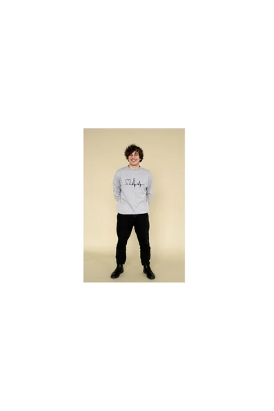 Sweatshirt Kalp Nabız Baskılı Pamuklu kalın ve Yumuşak ürün İçi Şardonlu - 8