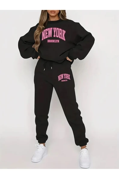 Eşofman Takımı NY baskılı Unisex kışlık Kalın pamuklu Sweatshirt ve Eşofman altı 2' li set