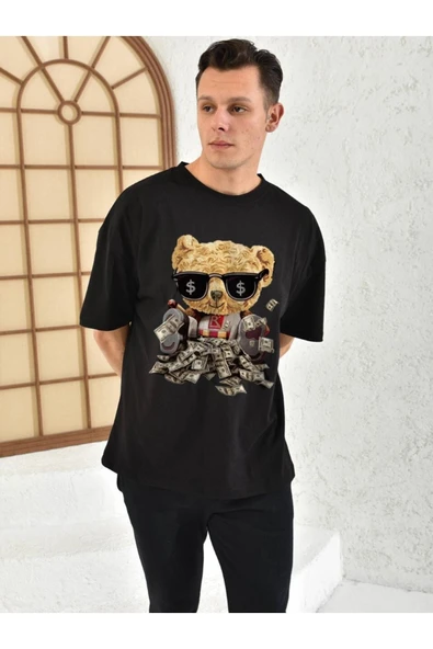 Unisex Dijital Richie Rich Oversize Siyah Baskılı T-shirt ürün görseli