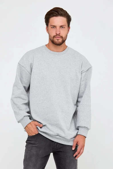 Sweatshirt Unisex Baskısız Bisiklet Yaka Oversize Sweatshirt - 2
