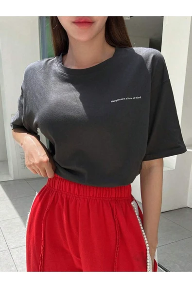 Happiness İs a State Of Mind Baskılı Oversize Tshirt - Resim 2