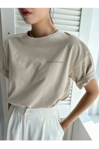 Happiness İs a State Of Mind Baskılı Oversize Tshirt - Resim 2