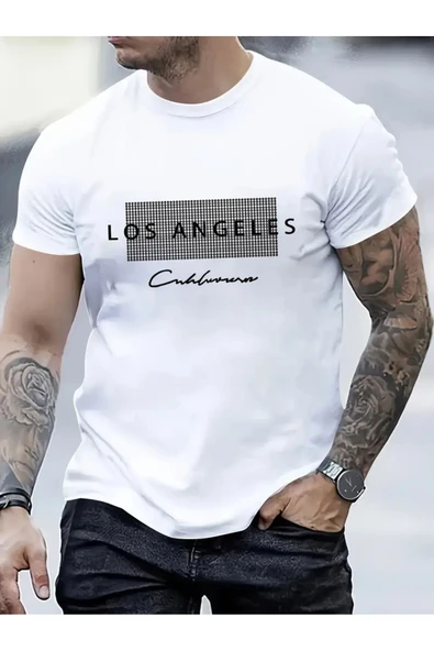 Oversize Los angeles Calıfornıa Baskılı T-shirt Unisex Pamuklu Bisiklet Yaka Kısa Kollu - 4