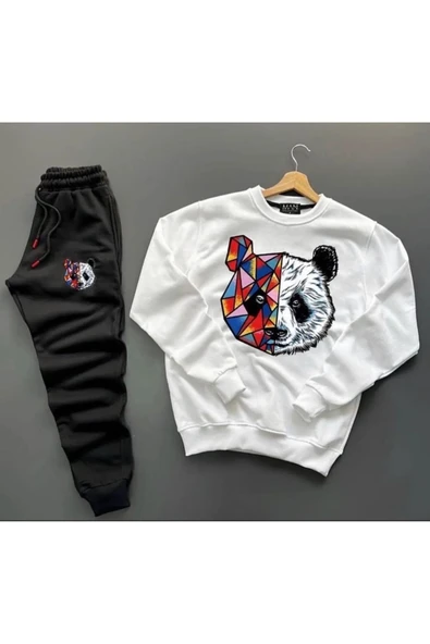 Panda Baskılı Original Ünisex Kışlık Sweatshirt ve Eşofman Altı 2 li Set Combin Takım