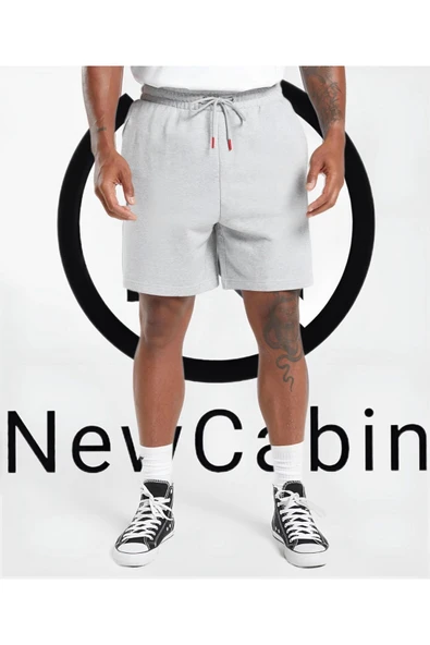 Unisex Slim Fit Gri Siyah Pamuklu Yazlık Şort 2'li - 2