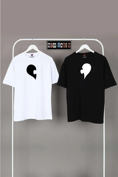 Unisex Siyah-gri Oversize Çift Kombinleri 2'li T-shirt