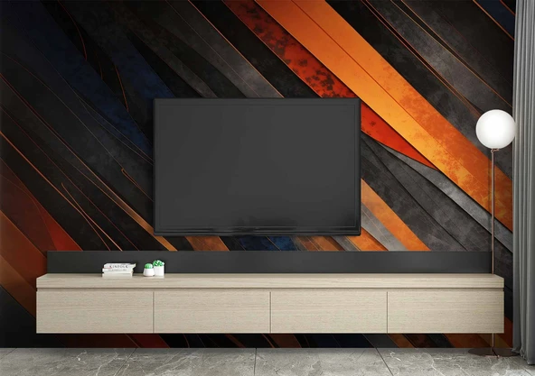 3 Boyutlu Siyah Turuncu Duvar Kağıdı - Resim 3