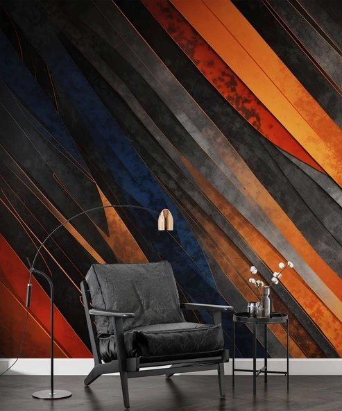 3 Boyutlu Siyah Turuncu Duvar Kağıdı - Resim 6