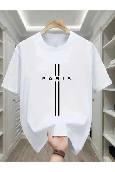 Paris dik çizgi Baskılı özel tasarım Unisex Tshirt