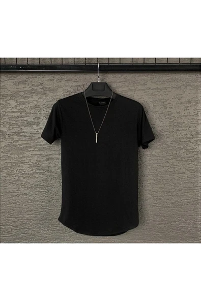 Yeni Sezon Unisex Siyah-beyaz Slim Fit Bisiklet Yaka 2'li Oval Kesimli Tişört - Resim 2