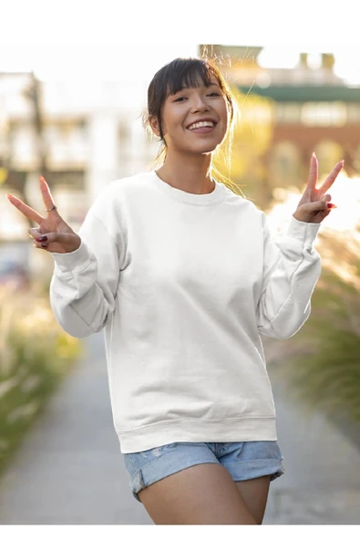 Unisex Baskısız Bisiklet Yaka 2 li Sweatshirt - 2