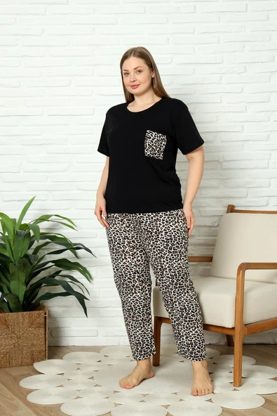 %100 Pamuk Büyük Beden 3 Parça  Kadın Pijama Takımı - 8