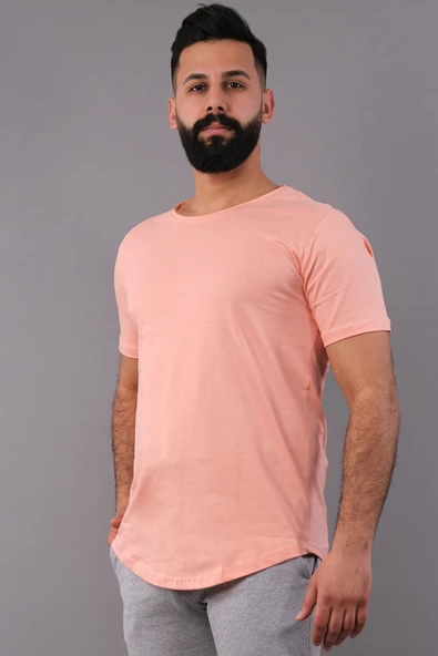 Pudra Rengi Erkek Tişört Oval Kesimli Slim Fit Tişört Standart Kesim (psokt-s) - 1