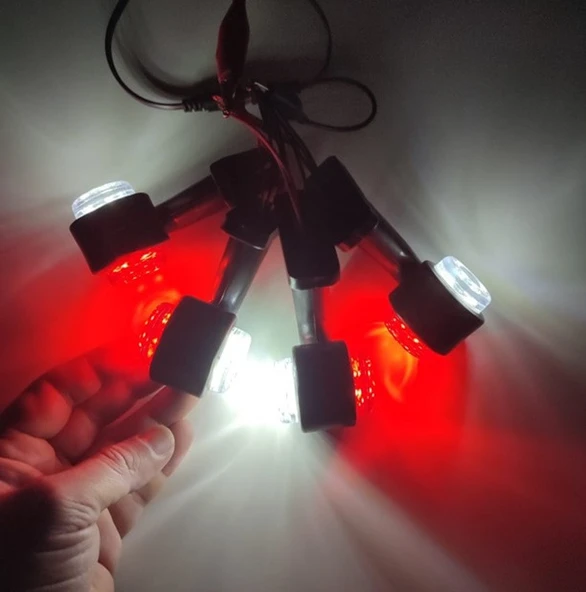 2 Adet 12 Led Boynuz Takoz Lamba 12-24 Volt Kırmızı Beyaz - Resim 3