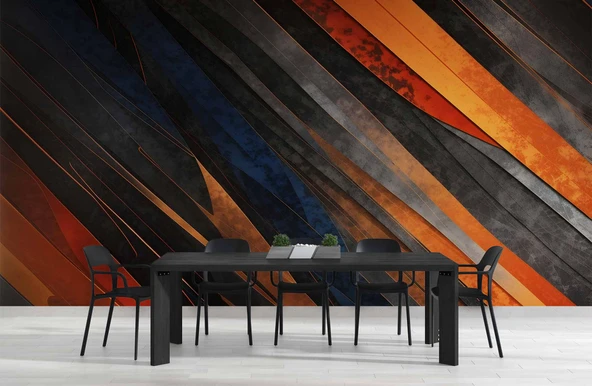 3 Boyutlu Siyah Turuncu Duvar Kağıdı - Resim 5