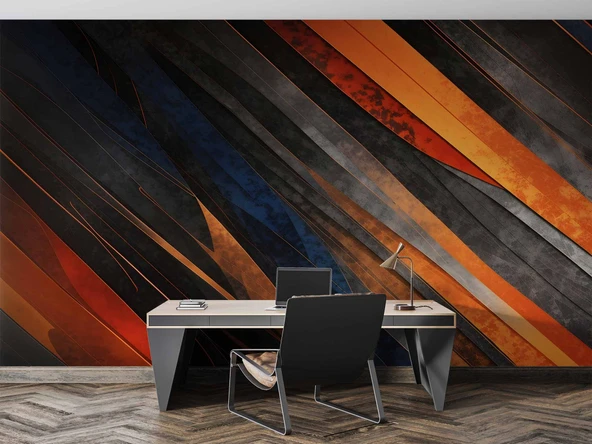 3 Boyutlu Siyah Turuncu Duvar Kağıdı - Resim 4