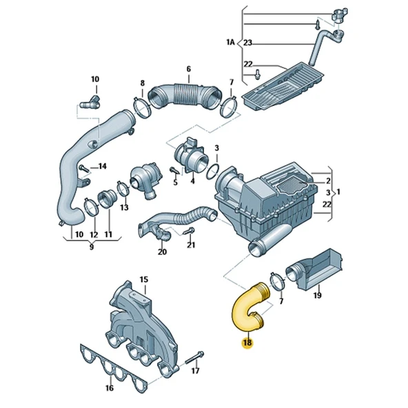 VW Caddy 2004-2010 1.9 Dizel BJB Motor Hava Giriş U Boru 1K0129618BR - 2