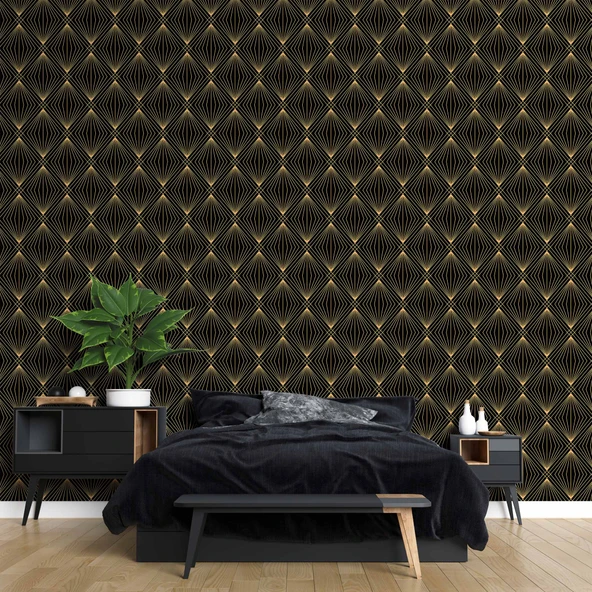 3 Boyutlu Siyah Altın Duvar Kağıdı - Resim 2
