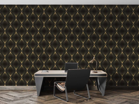 3 Boyutlu Siyah Altın Duvar Kağıdı - Resim 4