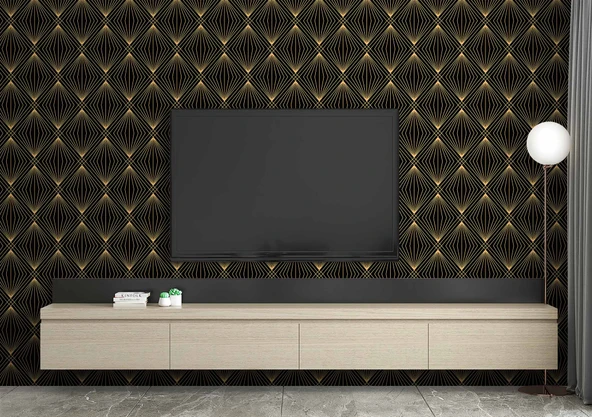 3 Boyutlu Siyah Altın Duvar Kağıdı - Resim 3