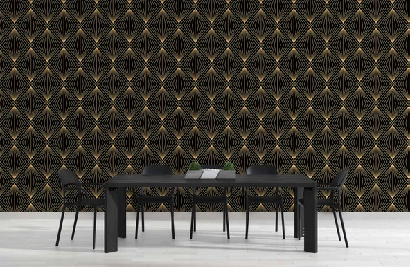 3 Boyutlu Siyah Altın Duvar Kağıdı - Resim 5