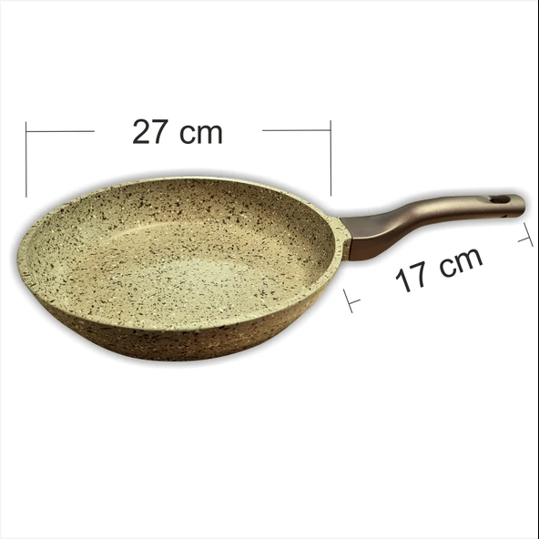 27cm Büyük Bakalit Kulp Yanmaz Yapışmaz Granit Yüzey Ağır Alaşım Döküm Tava - 4