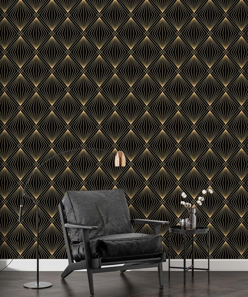3 Boyutlu Siyah Altın Duvar Kağıdı - Resim 6