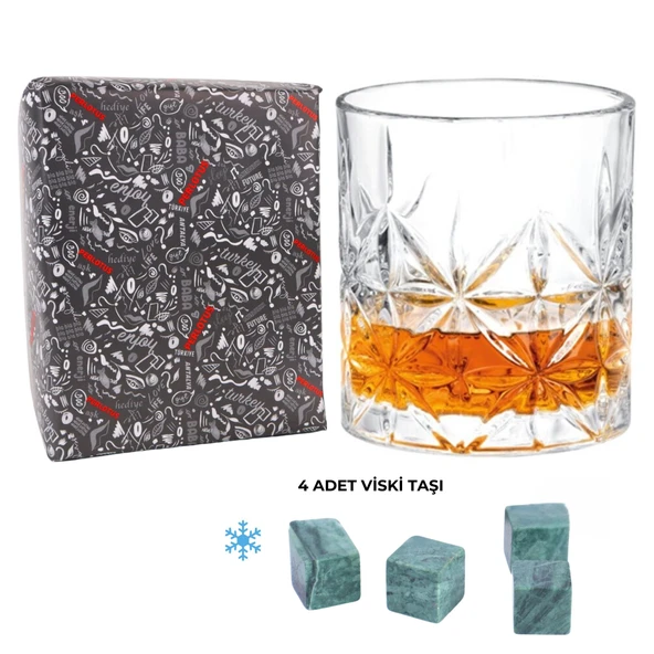 Perlotus 330 cc Paris Serisi Büyük Kadeh Viski Bardağı 4 Adet Viski Taşı Hediyeli - 4