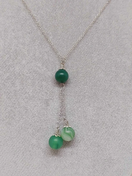 Akik Taşı Yeşil Zincirli Kolye (22415) - Resim 5