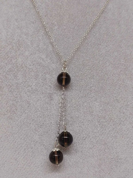 Dumanlı Kuvars Taşı Zincirli Kolye (9429) - Resim 5