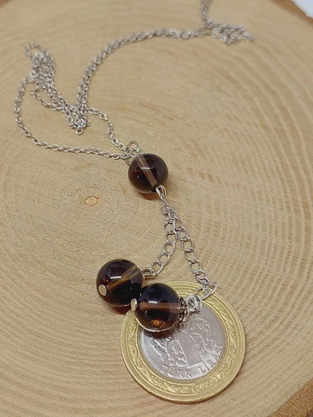 Dumanlı Kuvars Taşı Zincirli Kolye (9429) - Resim 3