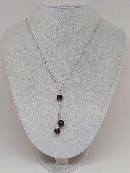 Dumanlı Kuvars Taşı Zincirli Kolye (9429) - Resim 2