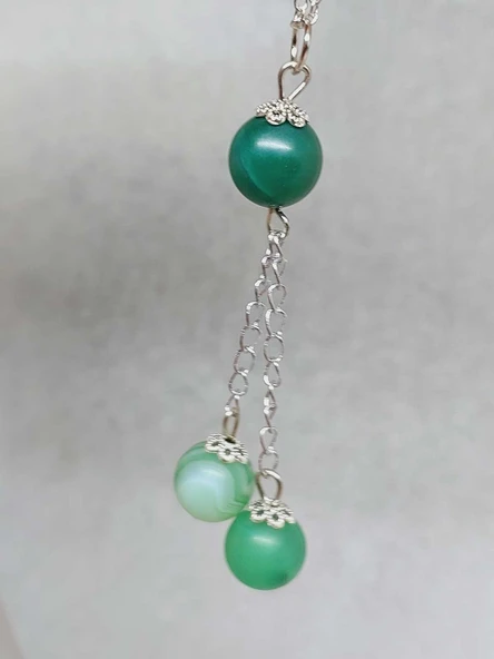 Akik Taşı Yeşil Zincirli Kolye (22415) - Resim 4