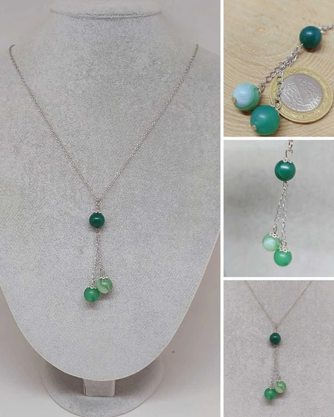 Akik Taşı Yeşil Zincirli Kolye (22415) ürün görseli 1