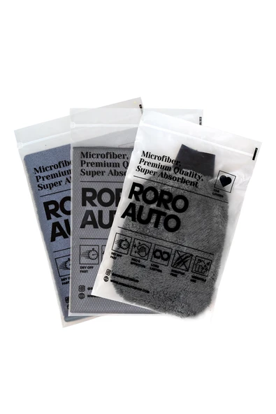 Roro Auto Alpler Mikrofiber Yıkama & Kurulama Seti Yıkama Eldiveni Cam Bezi Kurulama Havlusu