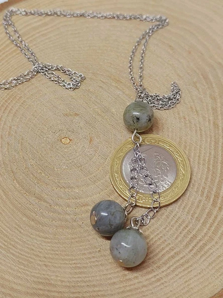 Labradorit Taşı Zincirli Kolye (9300) - 3