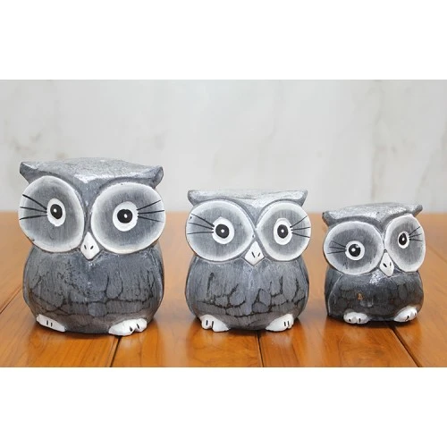 Ahşap 3'lü Baykuş Seti Model 2 ürün görseli